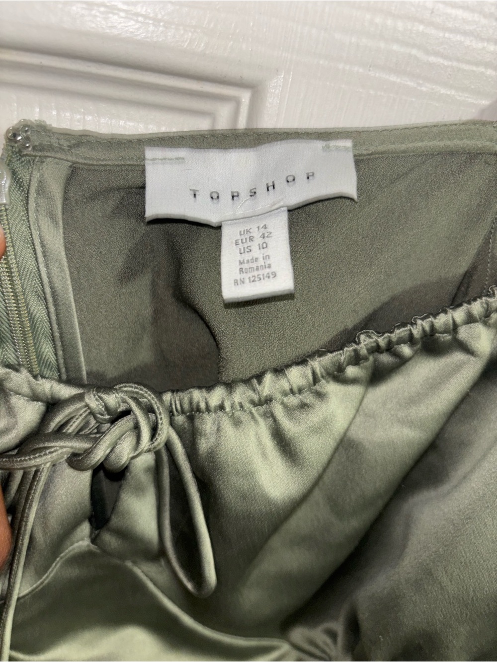 Topshop Olive Satin Drawstring Dress
